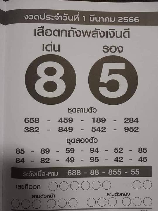 เลขเสือตกถังพลังเงินดี 1/3/66