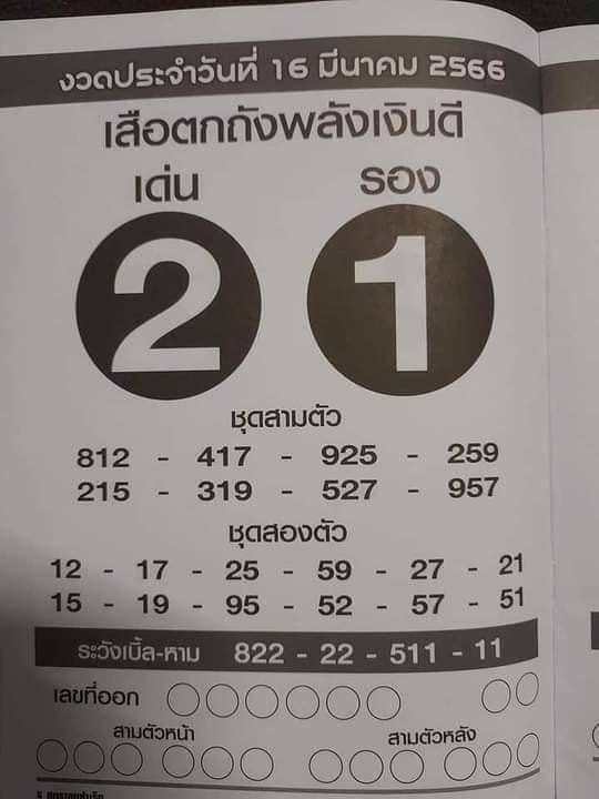 เลขเสือตกถังพลังเงินดี 16/3/66